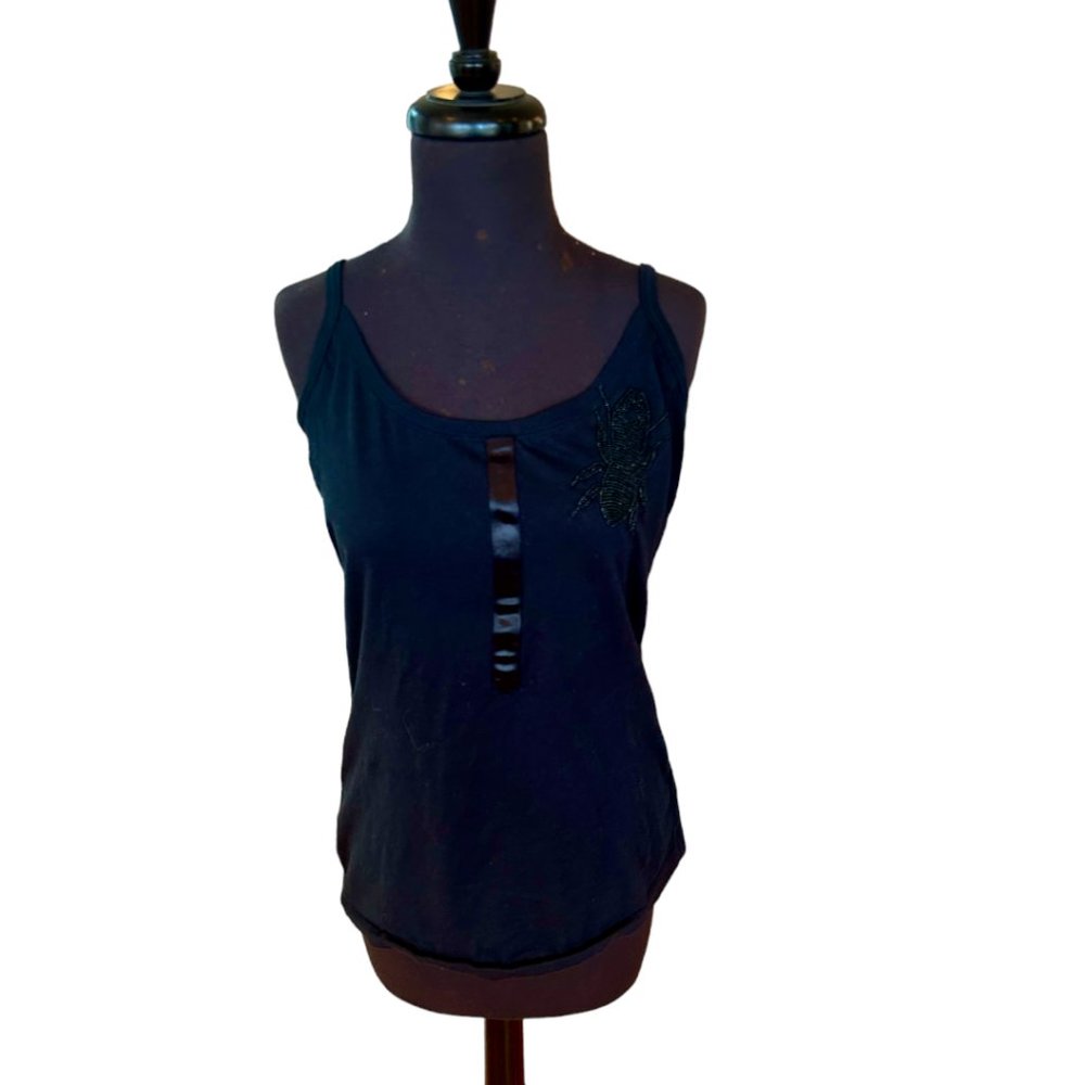 Edun 100% Organic Cotton Black tank with Beaded Bugs Size M